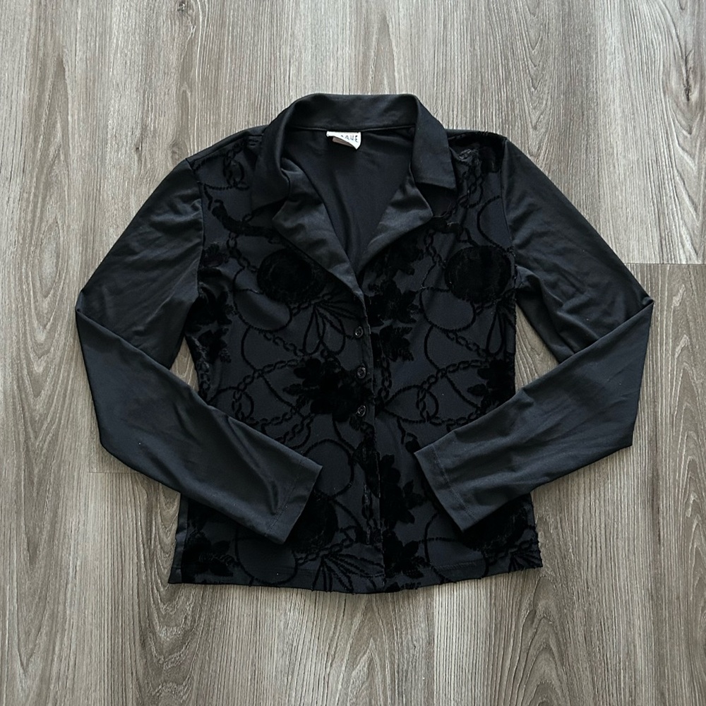 Vintage Made in USA Groove Black Velvet Button Up